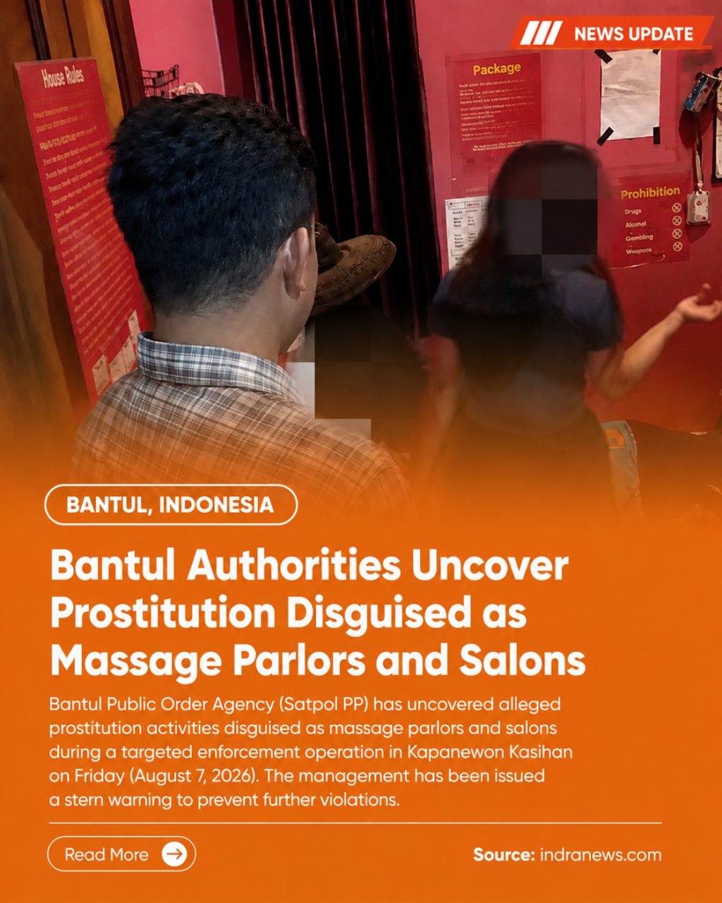 Bantul Officials Crack Down on Alleged Prostitution Disguised as Massage Parlors and Salons