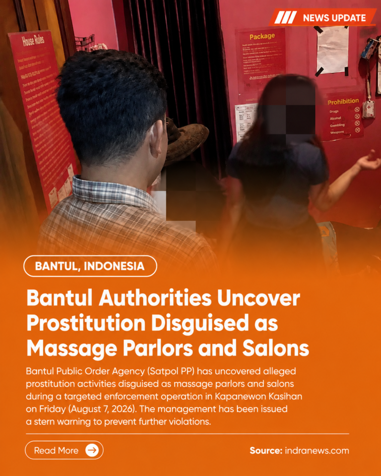 Bantul Officials Crack Down on Alleged Prostitution Disguised as Massage Parlors and Salons